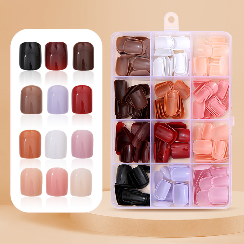 288pcs/set (12 Mixed Colors) Short Square Press-On Nails, Acrylic False nails, Summer Nail Gift for Women and Girls