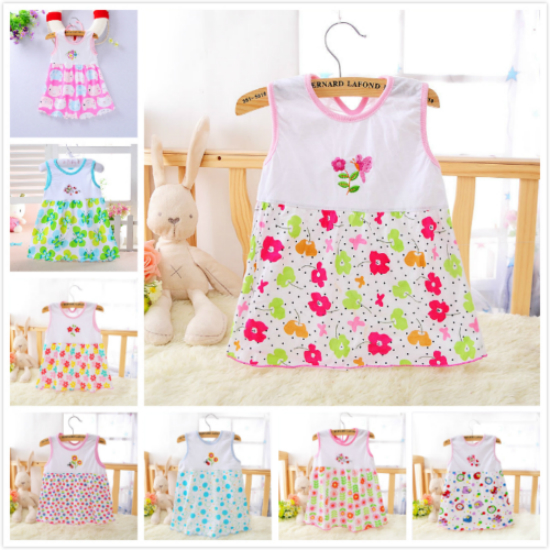 New Baby Dress Cute Animal Plant Baby Dress Little Girl in Sleeveless Dress Casual Cotton Vest Little Princess Dress