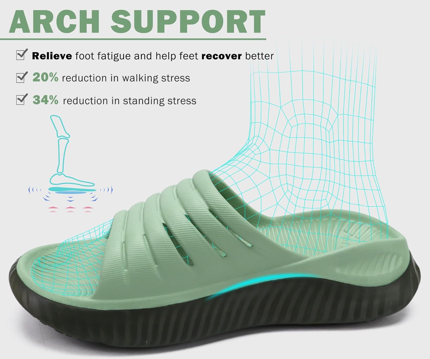 KuaiLu Womens Recovery Sandals With Comfortable Plantar Fasciitis Support,Ladies Orthotic Open Toe Sport Slides Thick Cushion Reduces Stress on Feet,J