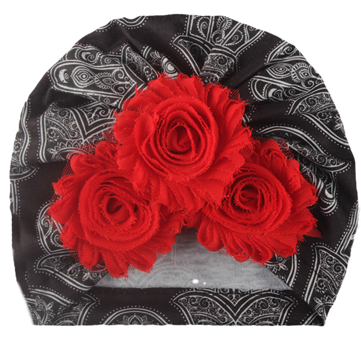 New baby accessories children's printed cap baby solid color flower Pullover hat