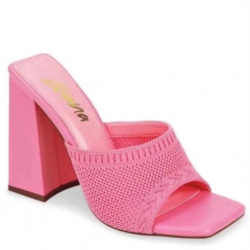 Summer New Large Woven High Heel Sandals for Women's Mesh Breathable Thick Heels European and American Fashion Women's Sandals H
