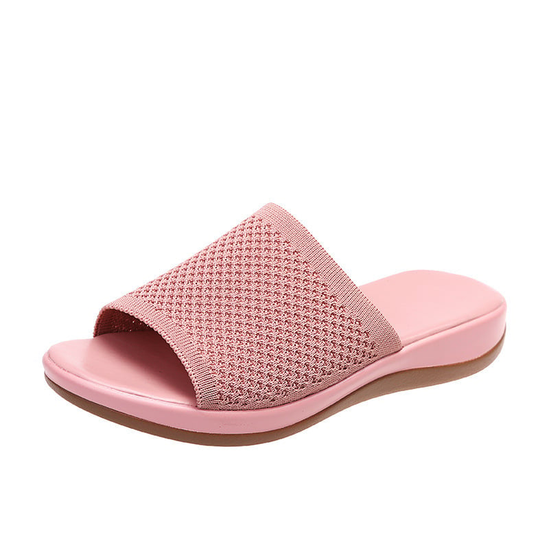 New Flyknit Bottom Casual Large Beach Shoes Flat Bottom One Word Slippers for Women