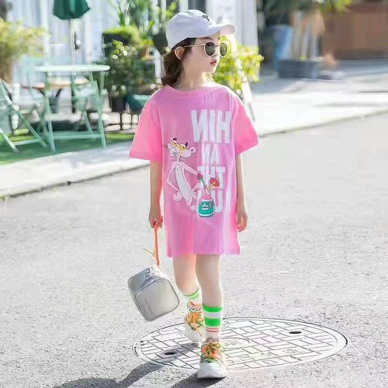 Children Letter Long T-Shirts Summer Tops Short Sleeve Clothing Kids Tees Dress for Girls 8 12 11 13 Teenage girl Clothes
