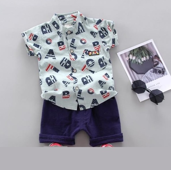 Stripe Shirt Tops+Shorts Baby Boy Clothes Gentlemen Short Sleeve Soft Cotton Toddler Outfits Set &