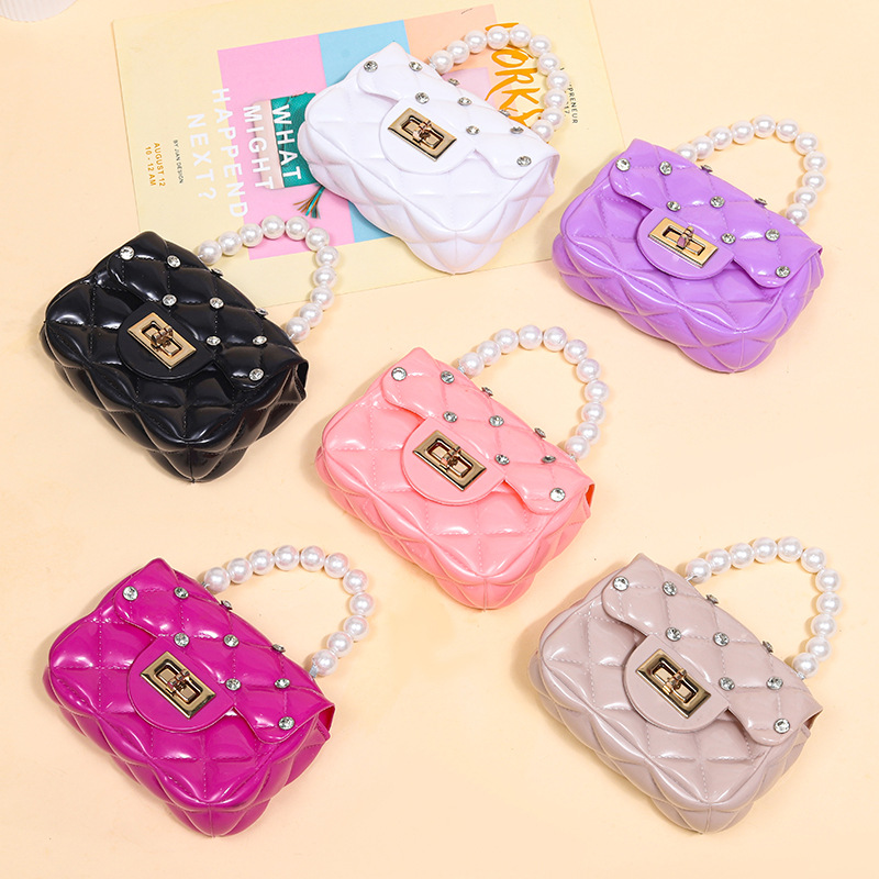 Fashion Kids PVC Handbag Girls Pearl Handbag Bill of Lading Children Mini Coin Purses Jelly Bag Kids Handbag