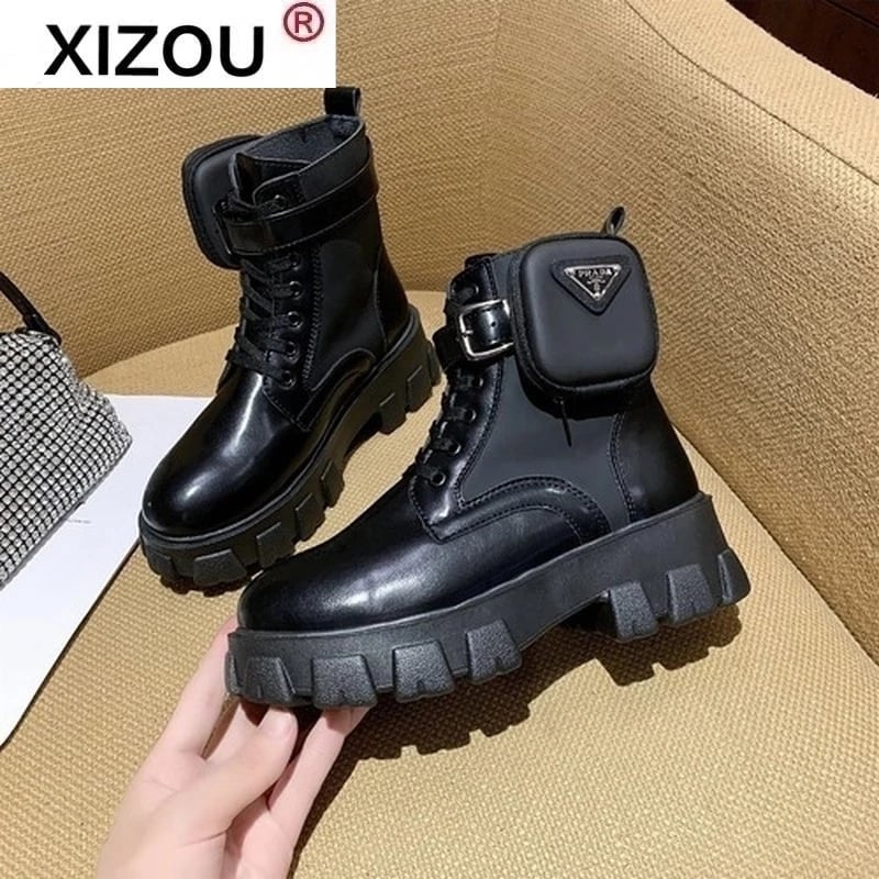 Autumn Winter New Women's Thick-Soled Leather Martin Boots Casual Women's Boots Women's Fashion Lace-Up High Boots