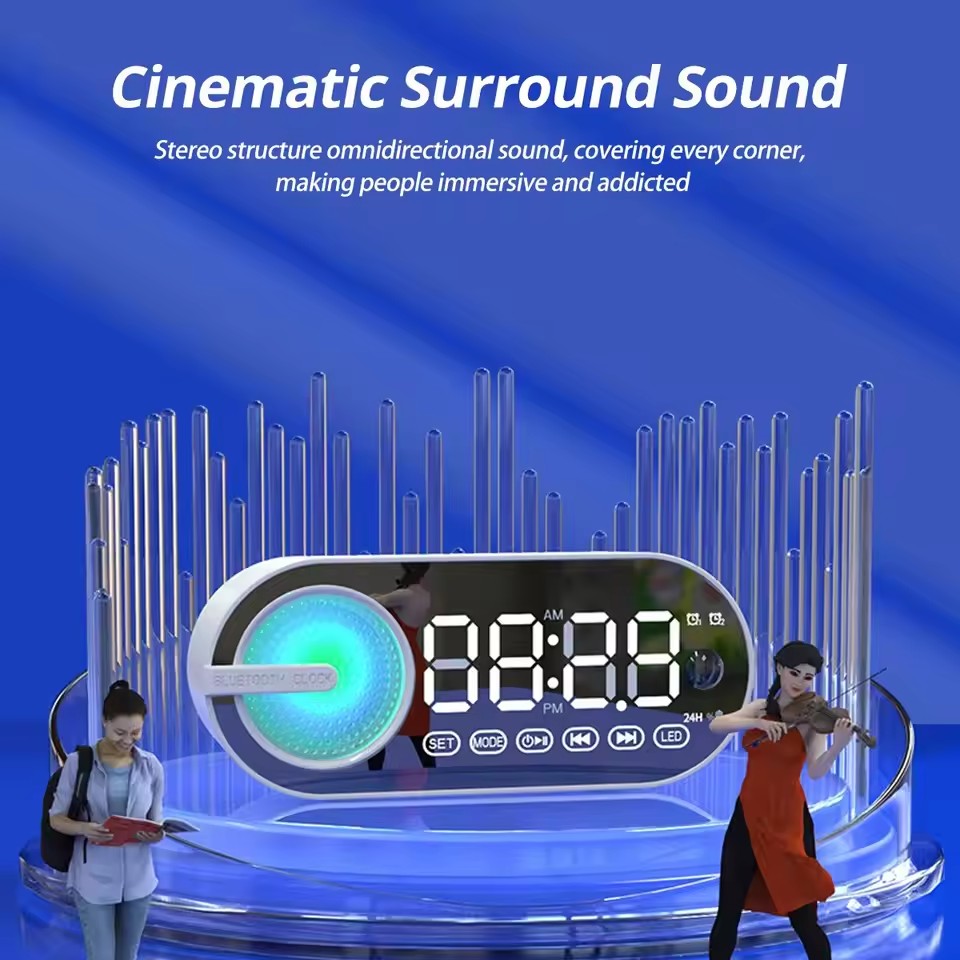 Wireless Bluetooth Speaker Alarm Clock RGB TWS USB LED Mirror Digital Clock FM Large Display Living Room Office Decoration