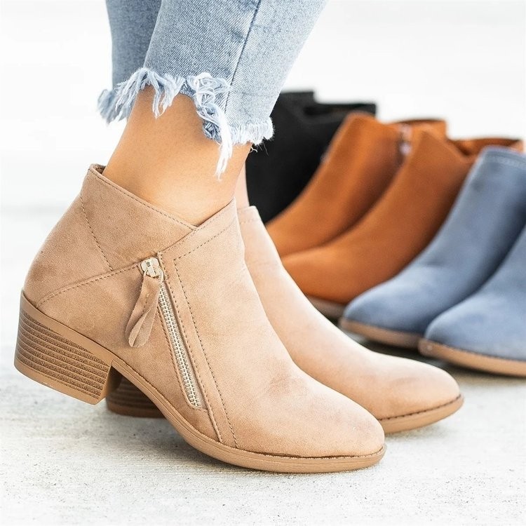 Autumn New Women's Boots Round Head Side Zipper Thick Heel Women's Fashion Color Boots