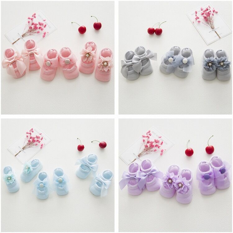 3Pairs/ 0-3y Baby Kids Socks Spring Autumn Lace Bow Sock Hollow Toddler Boat Socks Cotton Children's Cute Socks' Breathable