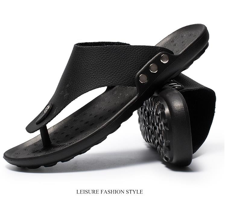 Men's Fashion Men Casual PU Leather Black White Brown Non-slip Flats Beach Sandals Shoe Slippers Flip Flop Sandal Shoes
