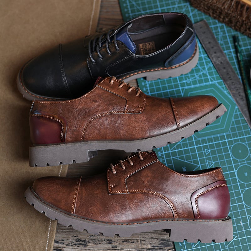 Men's Casual Outdoor Work Shoes Large Size British Style Leather Shoes Comfortable Polyurethane Lined Rubber Soled Derby Shoes