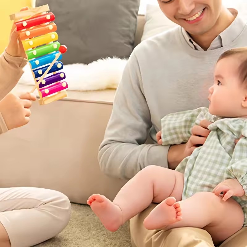 Wooden Eight tone Hand Qin for Infants and ChildrenPuzzle Musical Instrument Toy for 1-2-3 Year Old ChildrenSmall Wooden Qin