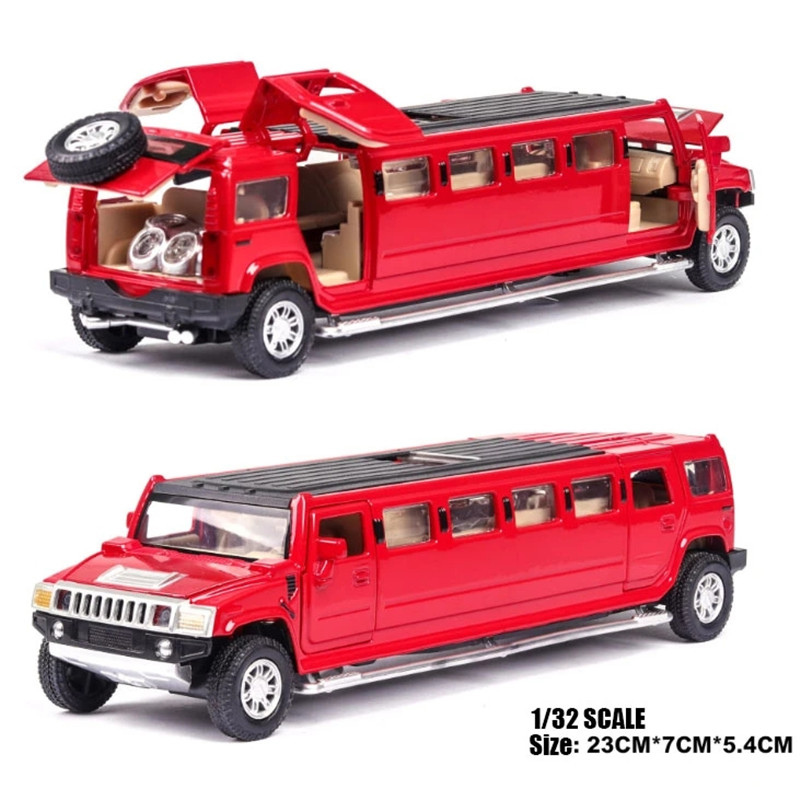 High Simulation 1:32 Alloy Hummer Limousine Metal Diecast Car Model Vehicles Pull Back Flashing Musical Kids Toy