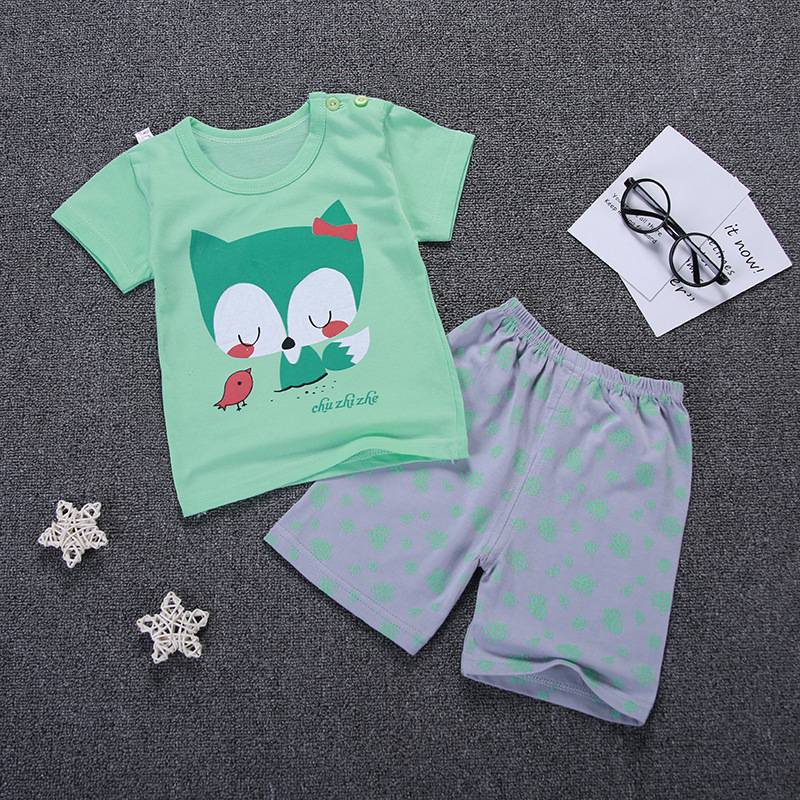 Children's suit new cotton baby short sleeve clothing set summer baby boys and girls body suit cartoon kids clothing set