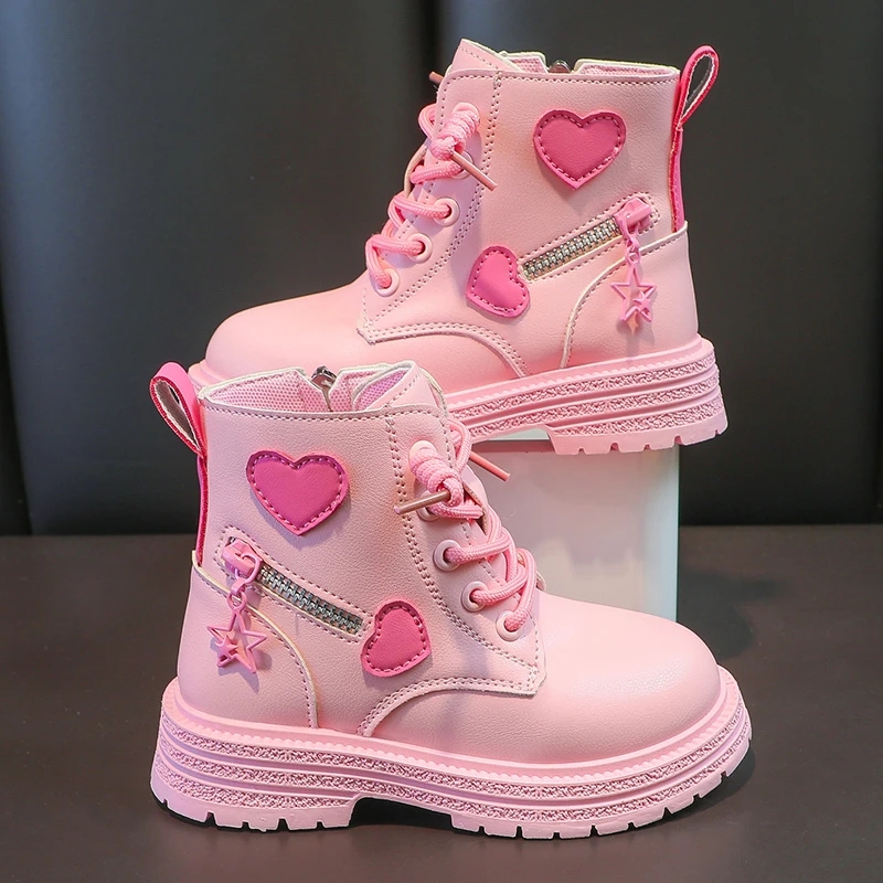 2023 Hot Selling New Mid length Boots Student Thick Sole 4CM Front Lace up Sewing Zipper Decoration