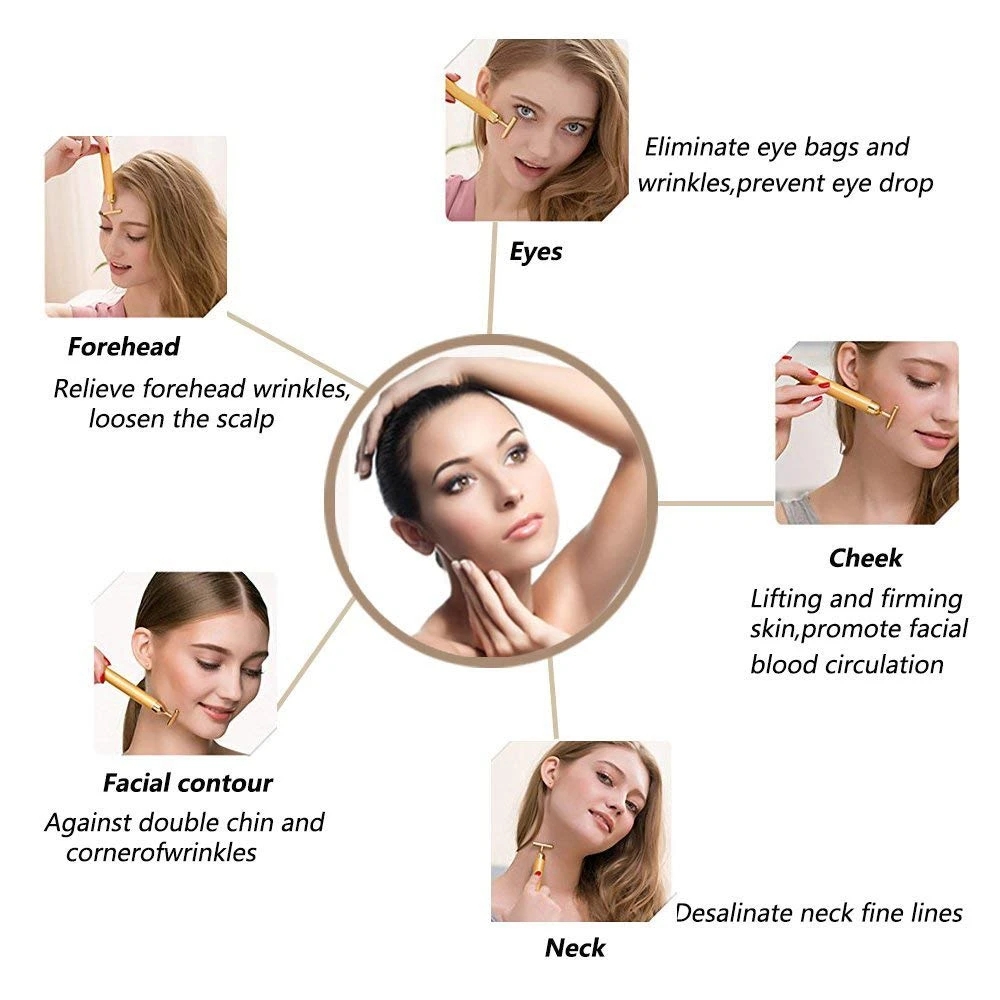 Facial Sculpting Tool Beauty Care 24k Facial Massage Stick Roller 3D Golden Energy Bar Vibrating Massager for Beauty Tool