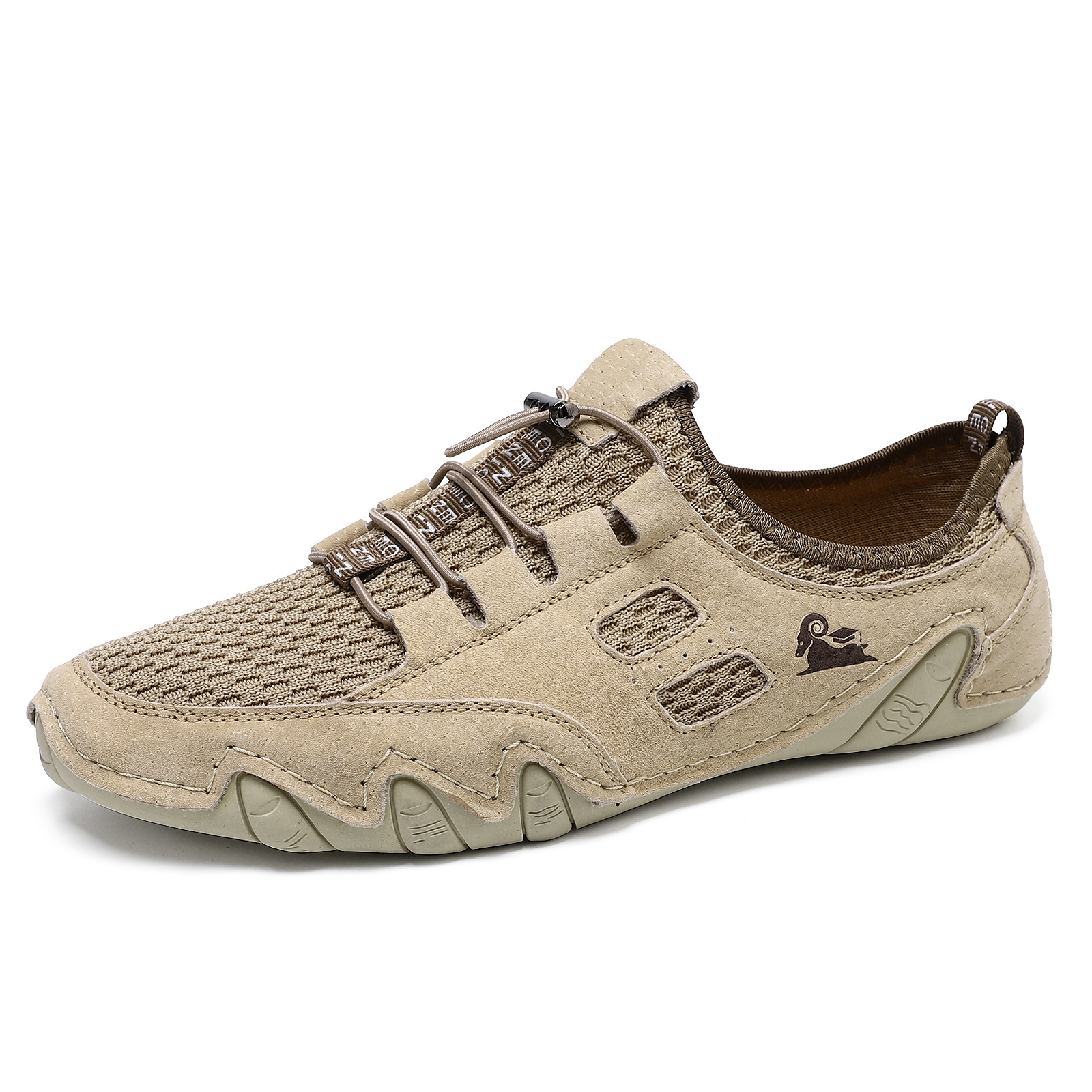 New breathable men's casual sports shoes large-sized sewn genuine leather mesh shoes Korean version trendy men's shoes