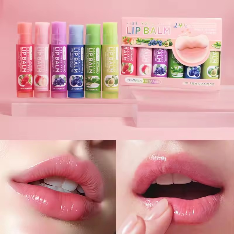 6PCS Multi Fruit Flavors Moisturizing Hydrating Base Lip Balm Set Makeup Lip Care Daily Care Balm for Women and Men 6Pcs Set