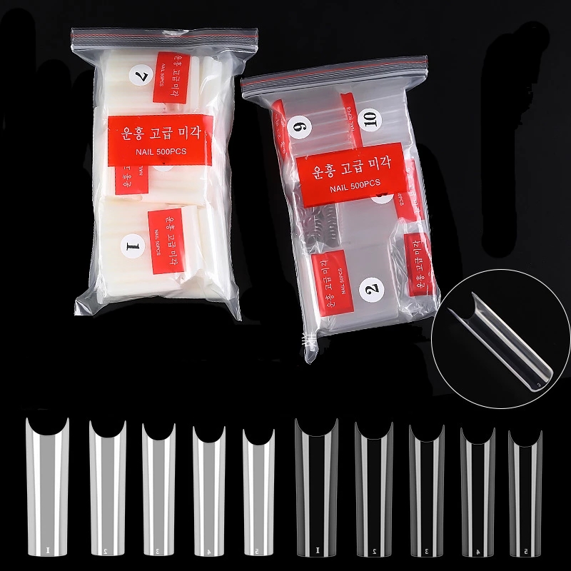 500 Pcs/Bag XXL C Curve Straight Length Nail Tips Extra Nature Transparent Long Salon False Nail Tip Half Cover Artificial Nails