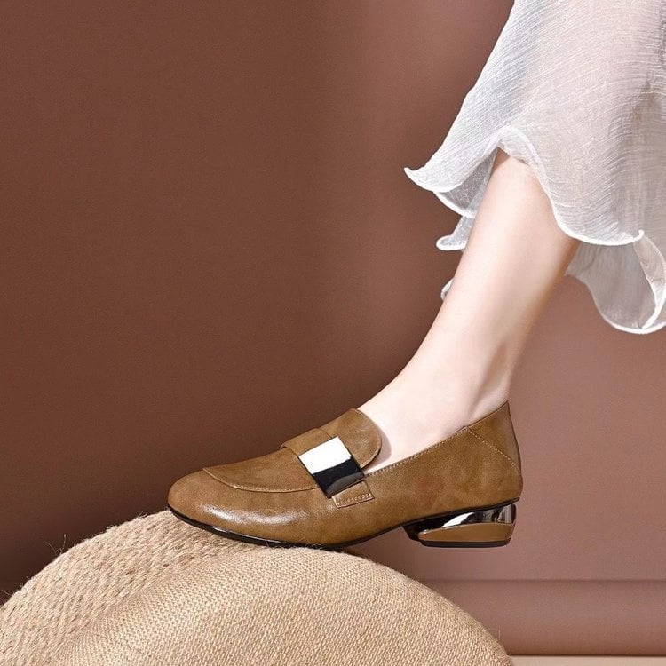 Women High Heels Summer New Fashion Soft British Style Round Toe Casual Women Sports Low Heel Oxford Soft Leather High Heels