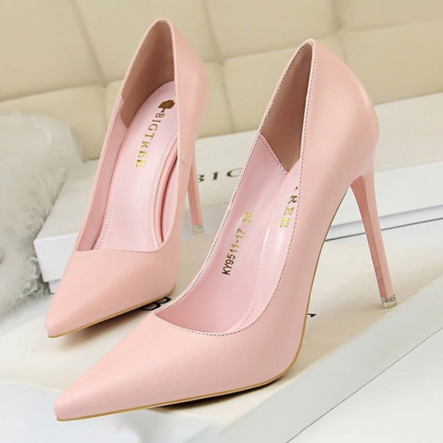 Fashion Women Heels 7.5cm Pu Leather Shoes Woman Pumps Sexy High Heels Pointed Party Shoes Female Stiletto Plus Size 43