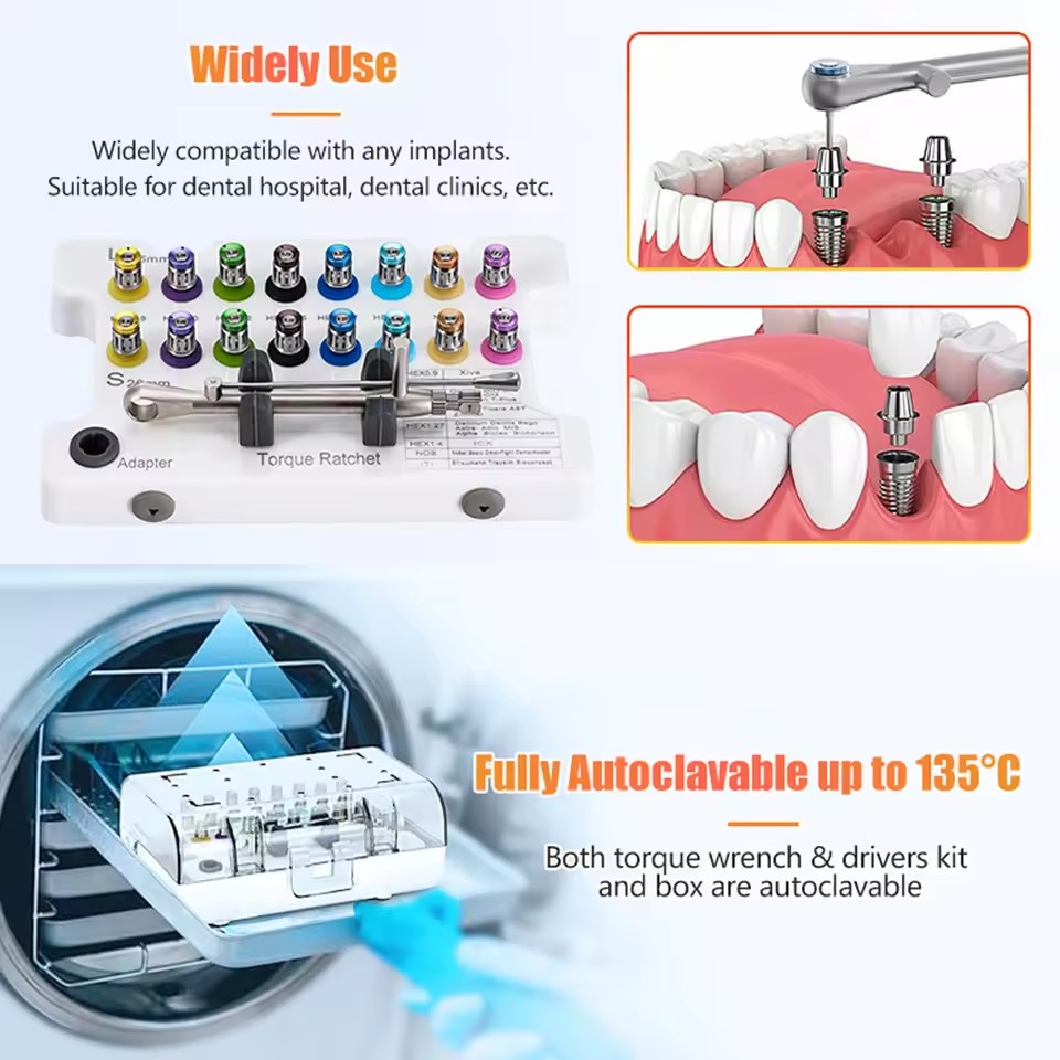 Dental Implant Restoration Tool Box Implant Restoration Screwdriver Wrench Torque Wrench Ratchet Prosthetic Kit