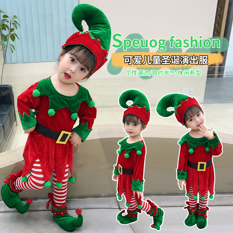 Christmas Costume Elf Princess Dress Performance Baby Girl Clothes Cosplay Clothing Hat Shoe Covers Shirt Pants Outfits