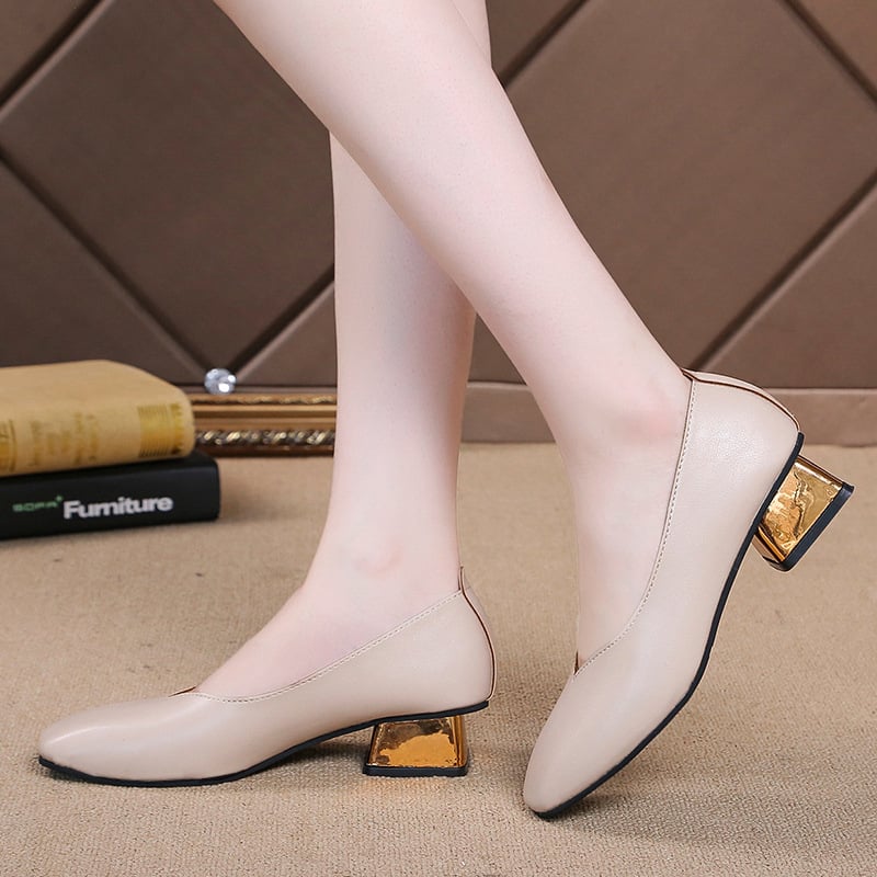 High Heel Single Shoe Women's 2023 New Fashion Shallow Mouth Square Head One Step Retro Thick Heel Large Size Work Shoes
