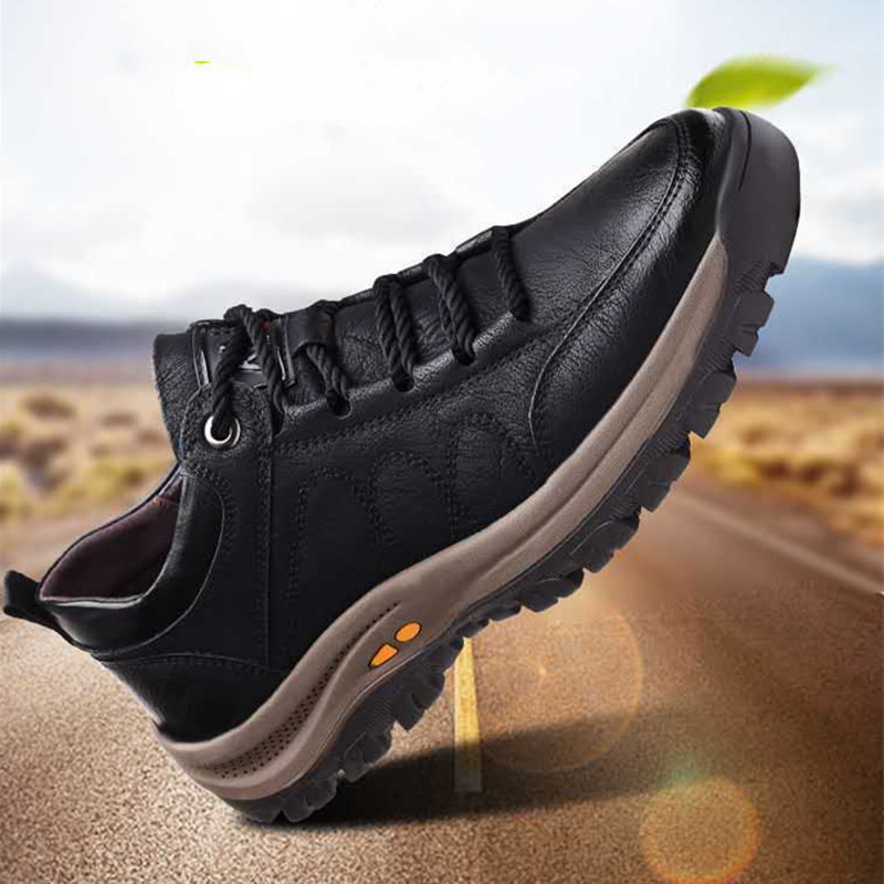 Leather shoes thick warm cotton shoes soft bottom non-slip waterproof leisure snow boots hiking shoes