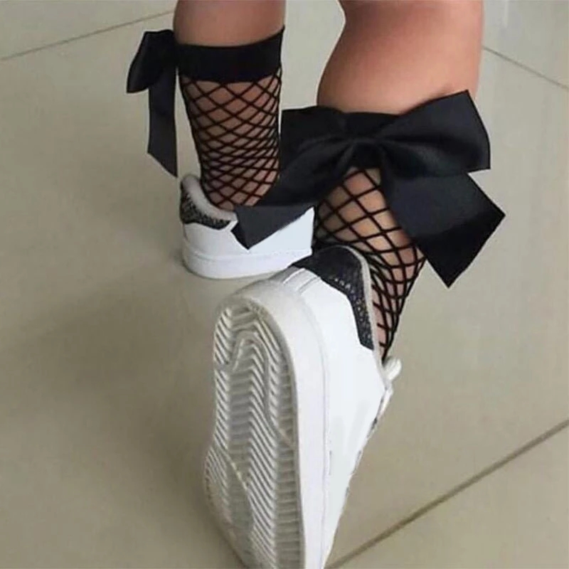 Fashion Baby Girl Mesh Socks With Big Bow Summer Cotton Breathable Black White Cute Toddler Kids Socks