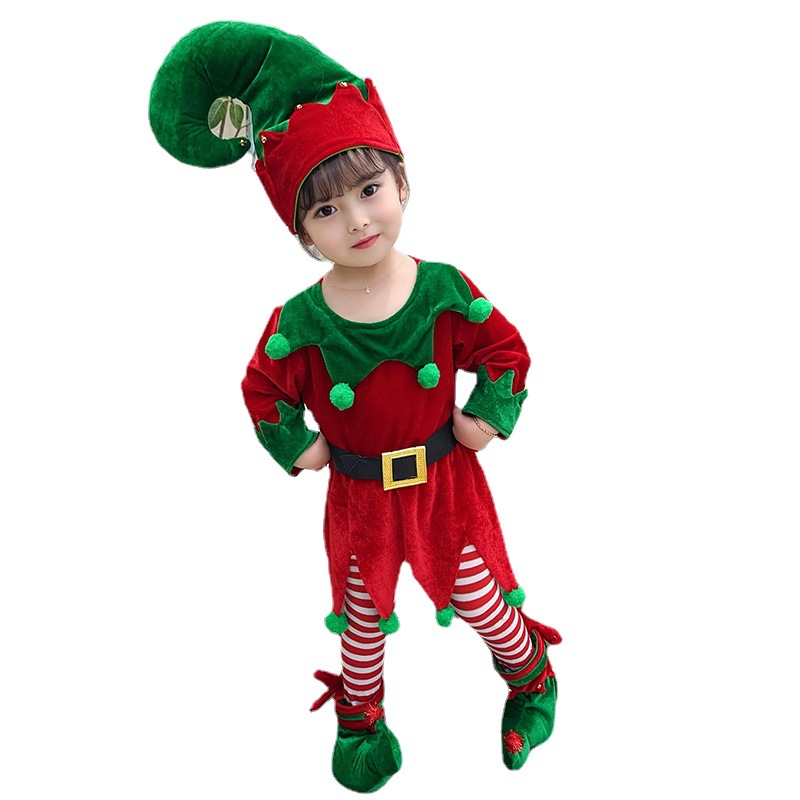 Christmas Costume Elf Princess Dress Performance Baby Girl Clothes Cosplay Clothing Hat Shoe Covers Shirt Pants Outfits