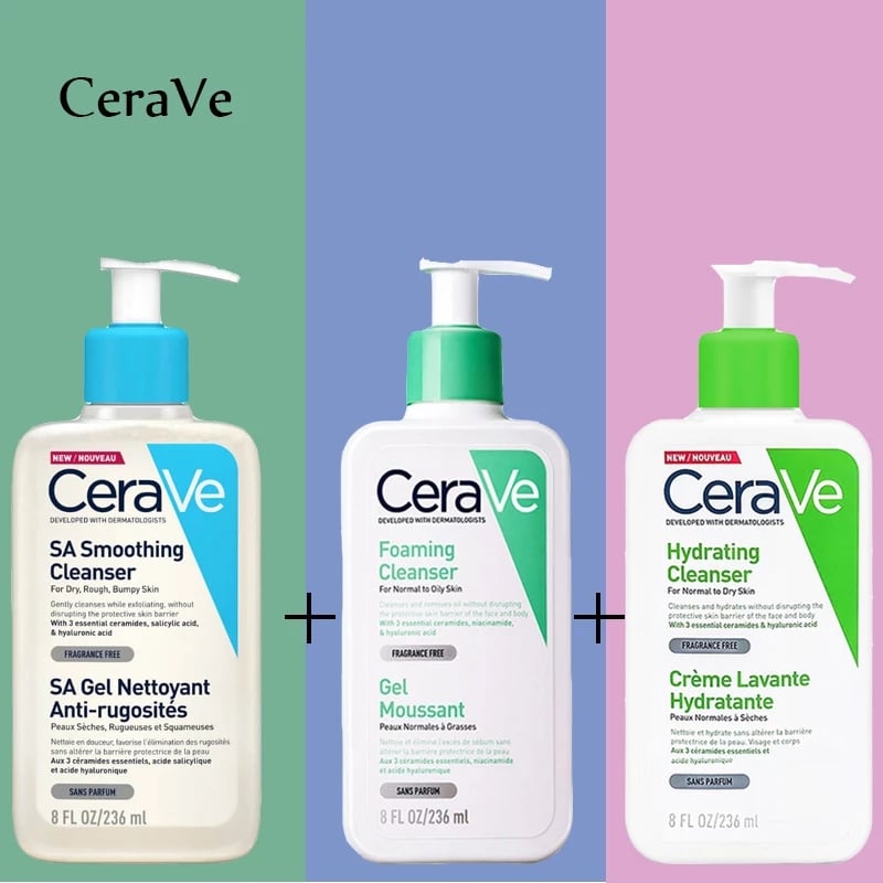 Cerave 3PCS Set Foaming Cleanser+Hydrating+Salicylic Acid Mild Facial Cleanser Blackhead Removal Wash Skin Care Beauty Health