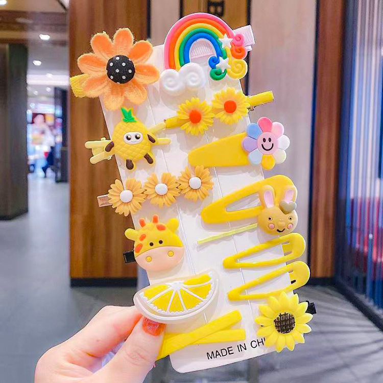 14Pcs Children Girls Hairpins Set Cute Fruit Rainbow Flower Kids Headwear Baby Girl Hair Accessories for Toddler Girl Hair Clip