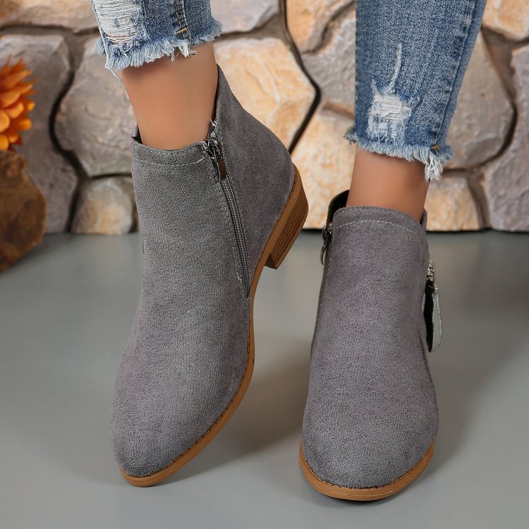 Autumn New Women's Boots Round Head Side Zipper Thick Heel Women's Fashion Color Boots