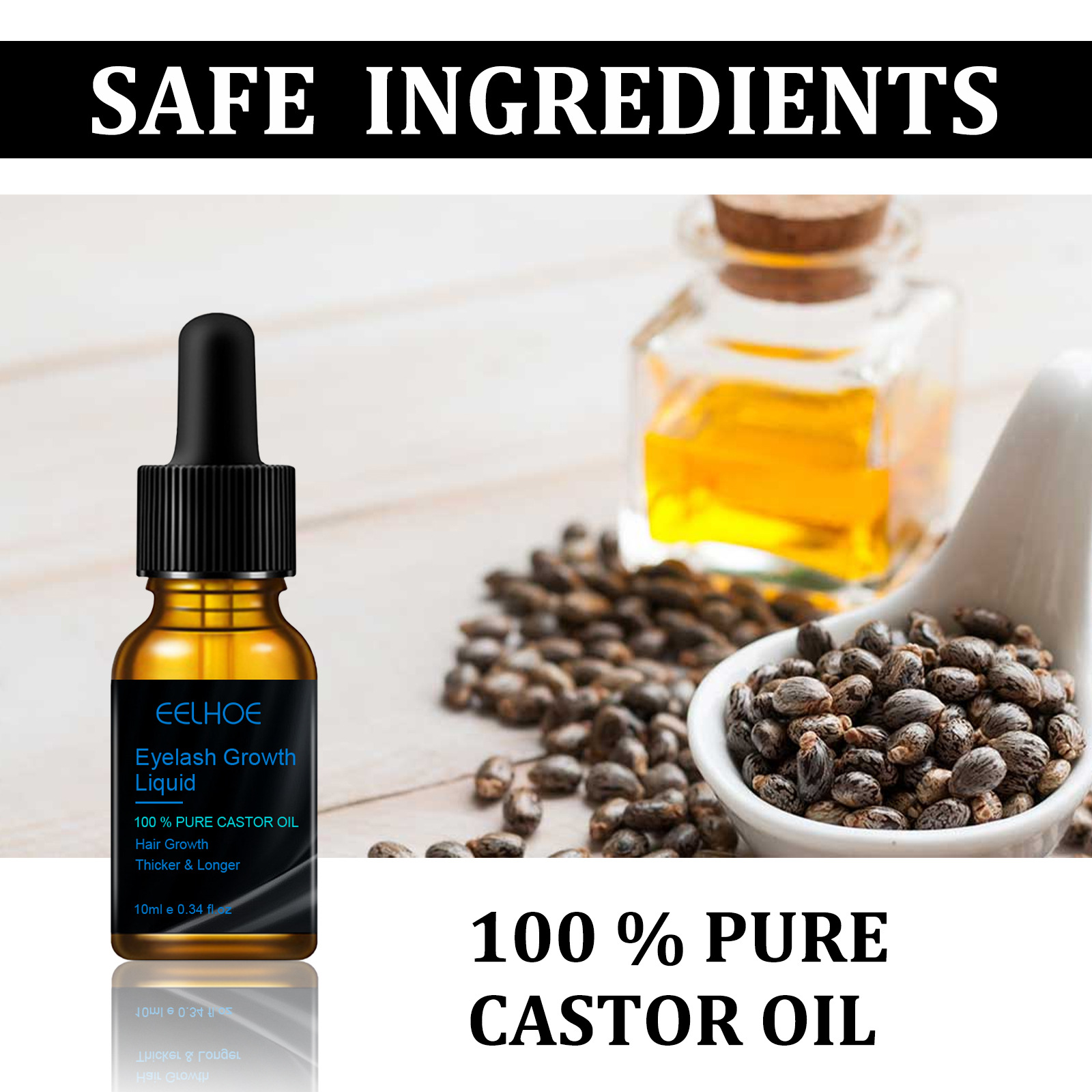 EELHOE Castor Oil Mascara Natural dense slim curl moist not easy to dye mascara care