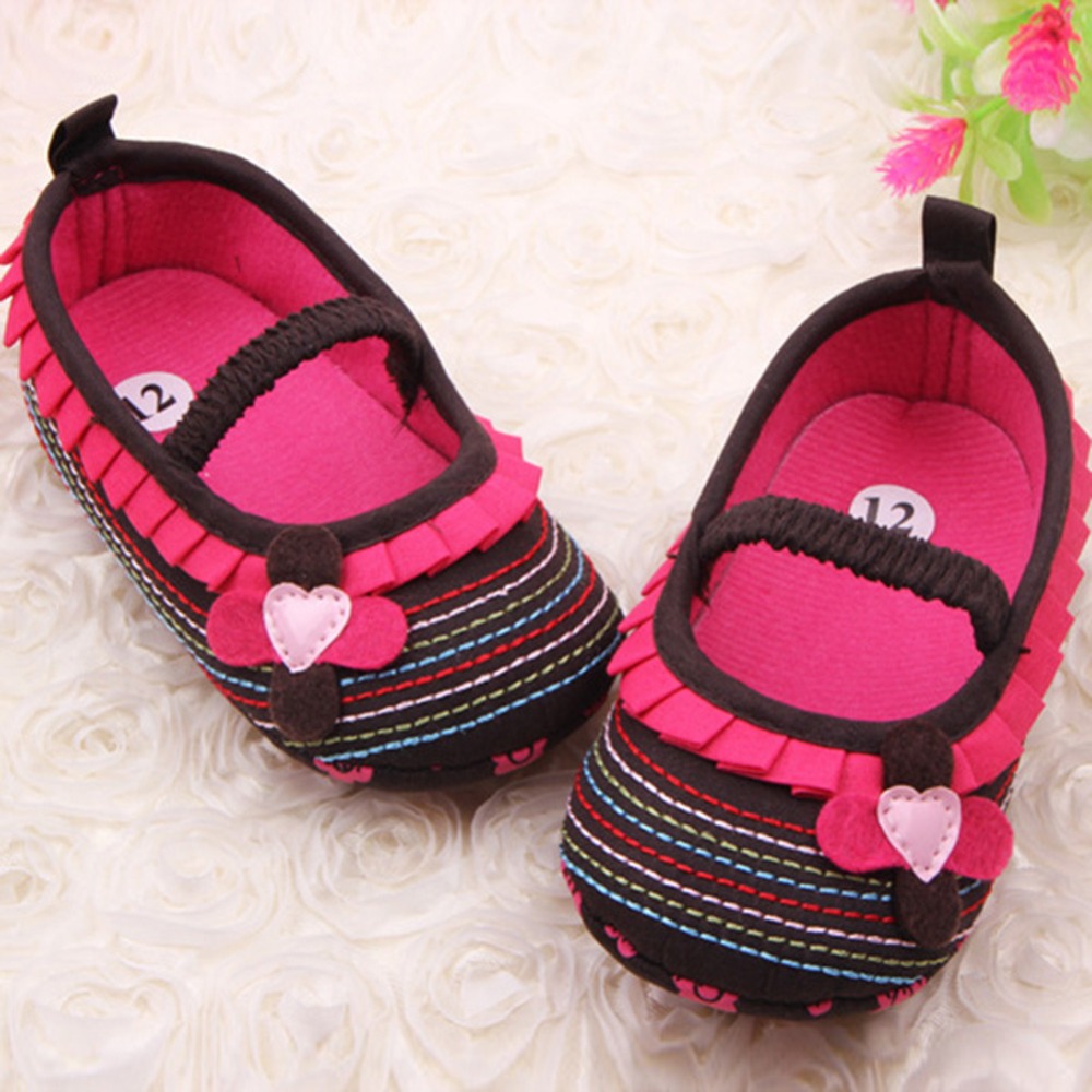 0-12M Sweet Newborn Baby Girls Flower Ruffled Shoes Toddler Soft Bottom Kids Crib First Walkers
