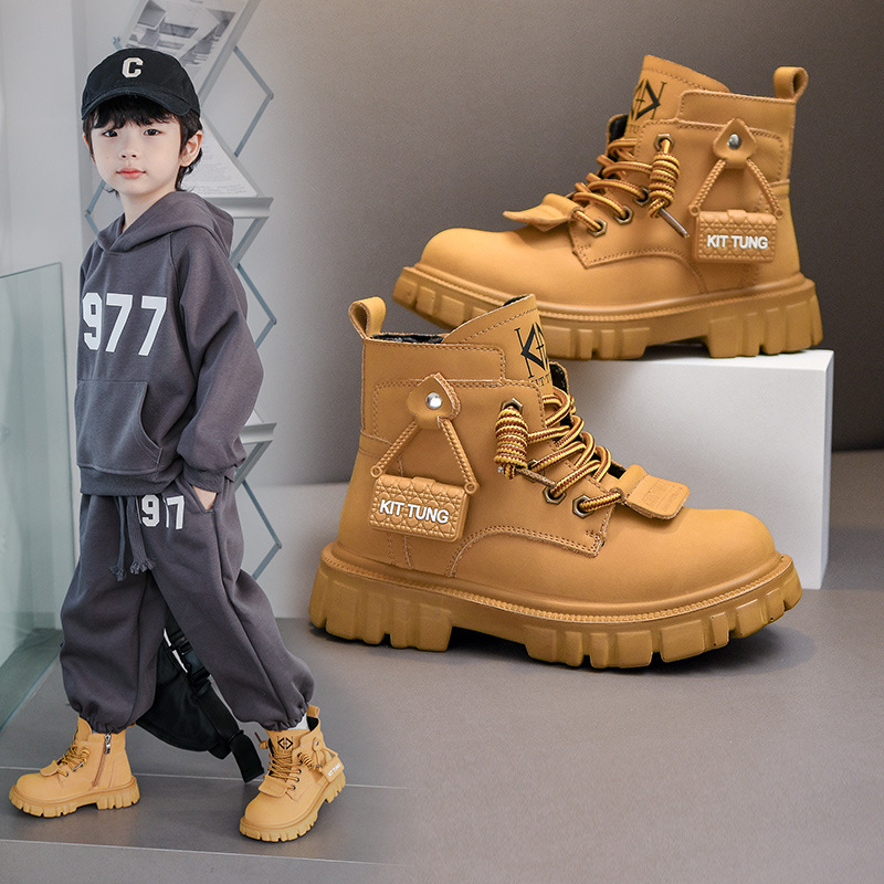 Autumn & Winter Genuine Leather Boys Snow Boots Fashion Soft Sole Non-Slip Children Shoes Sports Casual Size 26-37
