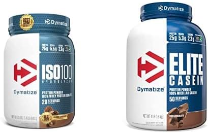 Dymatize ISO100 Hydrolyzed Protein Powder, 25g of 100% Whey Isolate Protein, Gourmet Chocolate, 20 Servings Elite Casein Protein Powder, 100% Micellar
