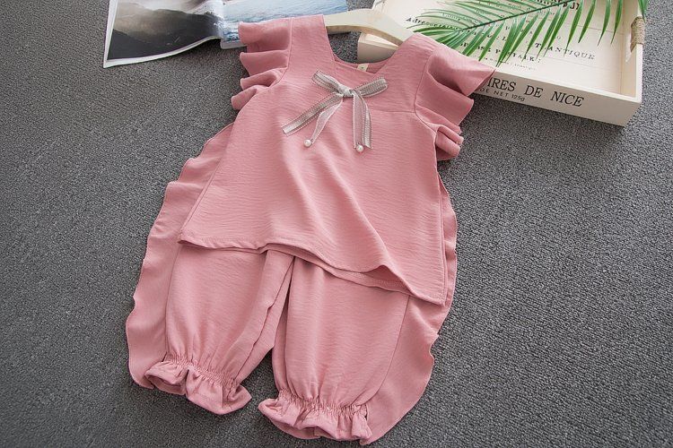 Simple Fashion Sleeveless Chiffon Ruffled Tank Top + Black and White Plaid Hot Pants Set Kid Suit Girl Clothes