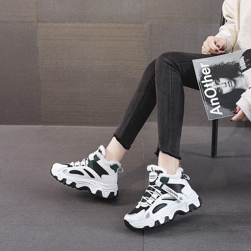 Women's Casual Sneakers Color-block Thick SoleChunkySneakers Warm Plush Lined Anti-slipRunning Shoes