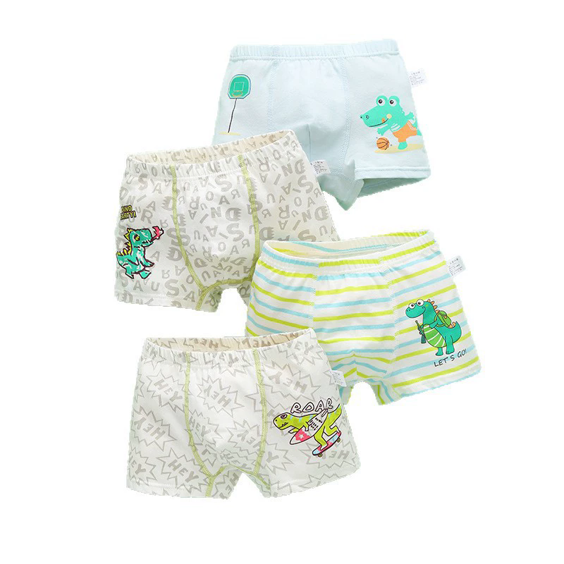 4PCS Dinosaur Print Panties for Boy Soft Cotton Antibacterial Knickers Kid Breathable Comfort Underwear 3+y Young Child Clothing