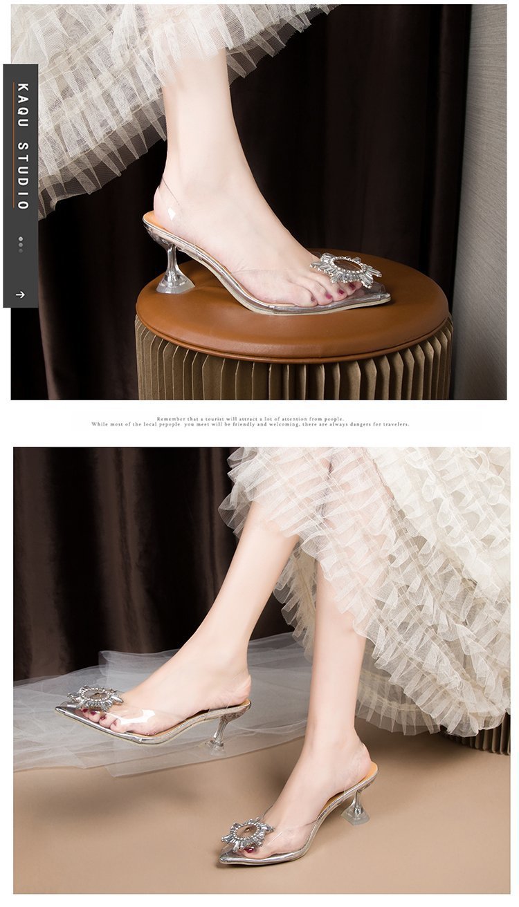 Size 38-42 women's delicate transparent PVC sandals open shoes ladies party pointed stiletto 7cm Heels Sandals