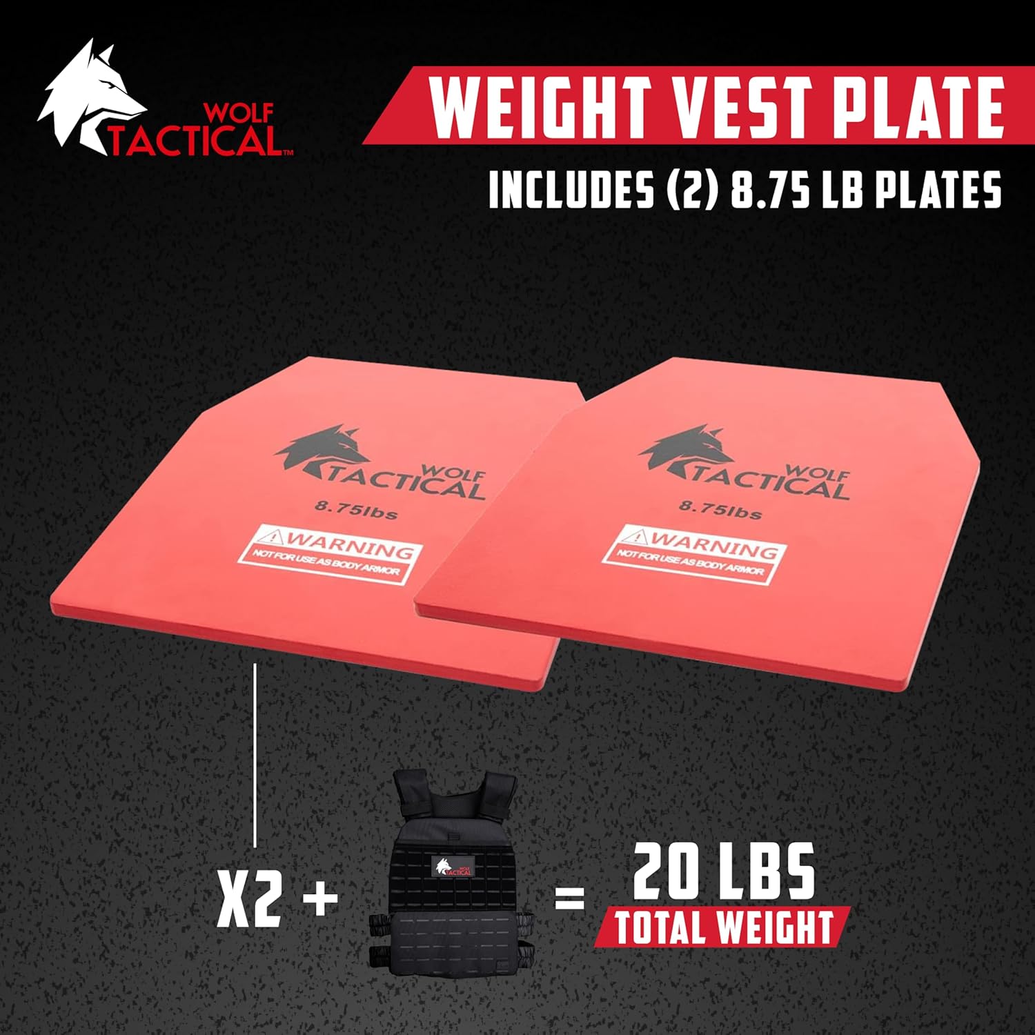 WOLF TACTICAL Weight Vest Plates - 5.75/8.75/14.5/19.75LB Pairs - WODs, Strength Training, Running, Heavy Workouts