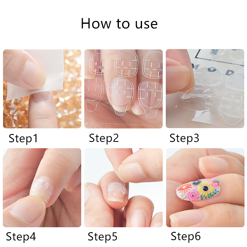 50sheet/Bag Yellow Transparent Double Sided Self Adhesive Sticker Collapsible Jelly Waterproof DIY Fake Nail Extension Glue Tool