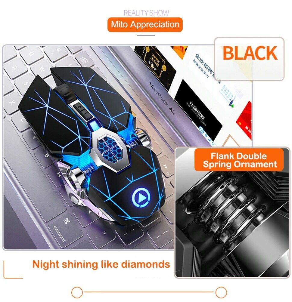 Wireless Optical 2.4G USB Gaming Mouse 1600DPI 7 Color LED Backlit Rechargeable Silent Mice For PC Laptop