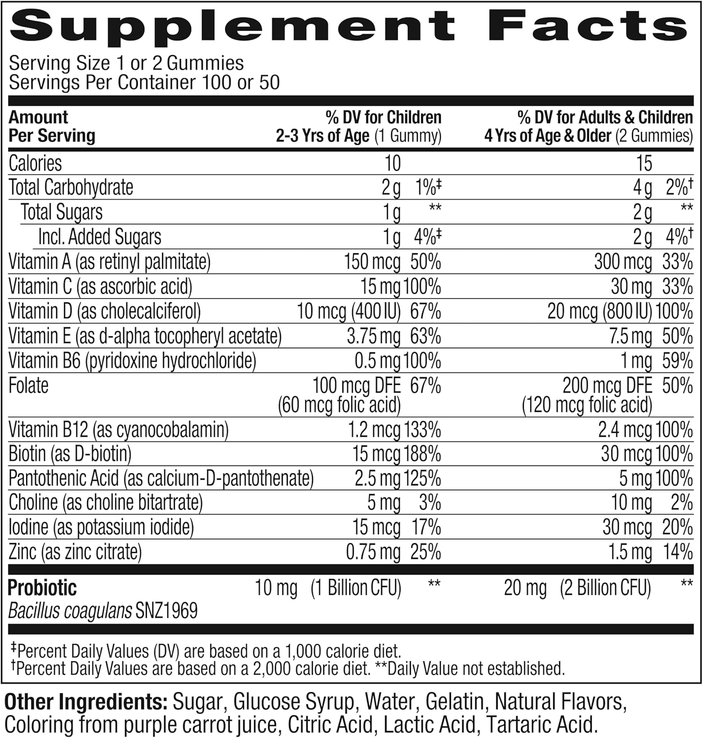 OLLY Kids Multivitamin & Probiotic Gummy, Digestive Support, Vitamins A, D, C, E, B, Zinc, Chewable Supplement, Berry Flavored, 50 Day Supply - 100 Co