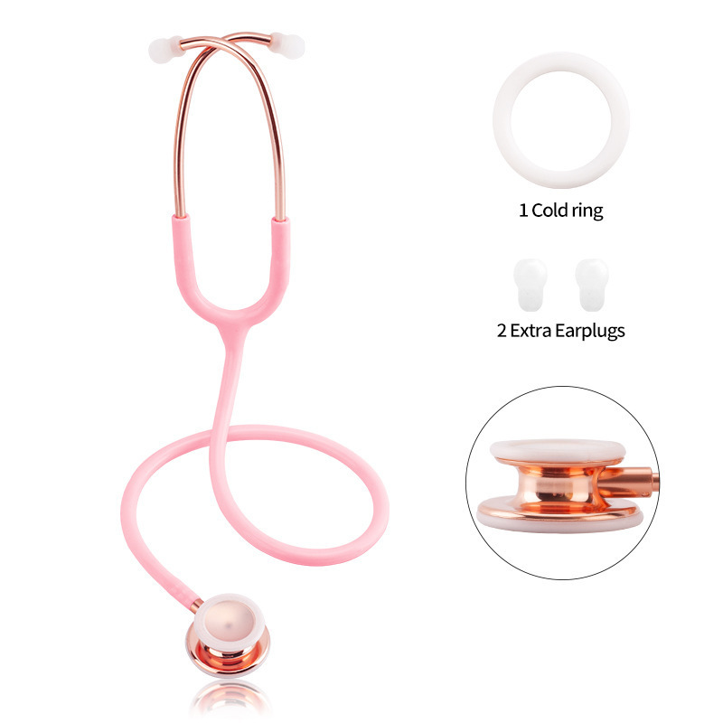 Auscultatory dual head double-sided stethoscope for measuring blood pressure with color box, gold-plated stainless steel