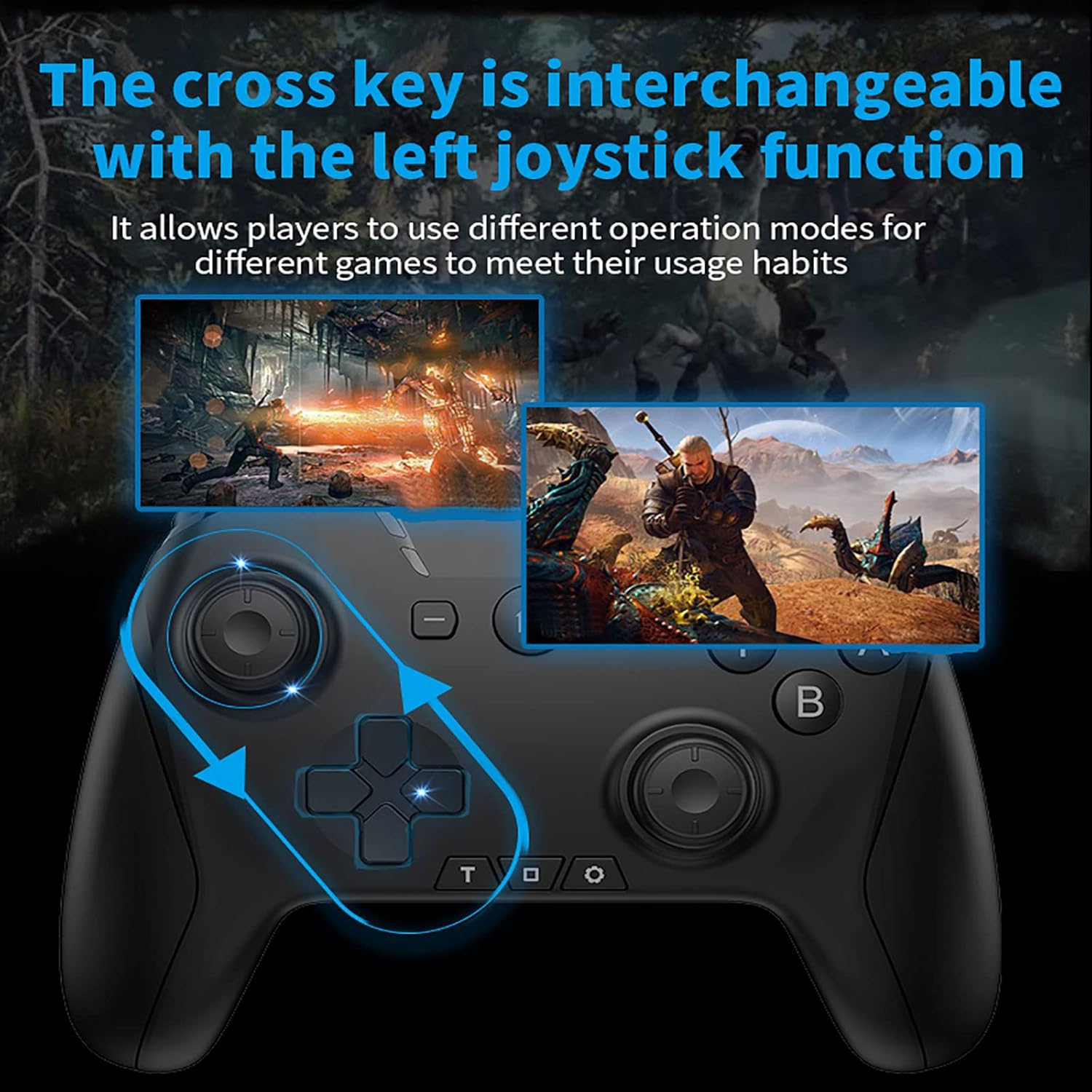 Bluetooth Controller for Switch/Mac/PC/Steam/Mobile Phone/iOS/Android//TV/iPad/Table/Apple Arcade MFi Games, switch pro controller wireless with Adjus