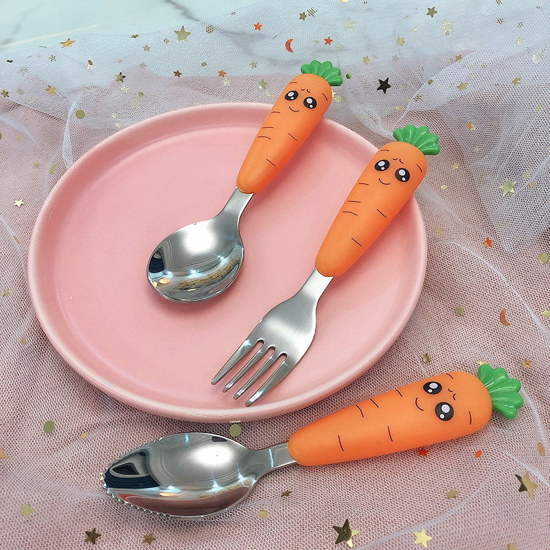 Baby Gadgets Tableware Set Children Utensil Stainless Steel Toddler Dinnerware Cutlery Cartoon Infant Food Feeding Spoon Fork