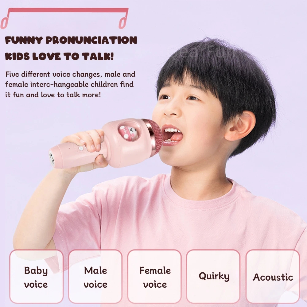 5 in 1 New Karaoke Microphone for Kids Singing Portable Wireless Bluetooth 5.3 Karaoke Speaker with LED Lights Machine Kids Gift